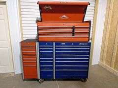 Snap-On Rolling Toolbox Top(Red) -- Bottom (blue) & Side Box (Red) all one money with keys (no key t