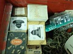 Red Metal Stack-On Box with Contents (screws & related items )