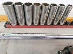 Snap-On 1/2 Torque Wrench with 1/2 Standard Sockets-- adapters  & Rail & Hammer breaker