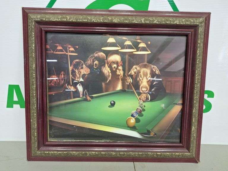 Pool Shooting Dogs & Frame Picture