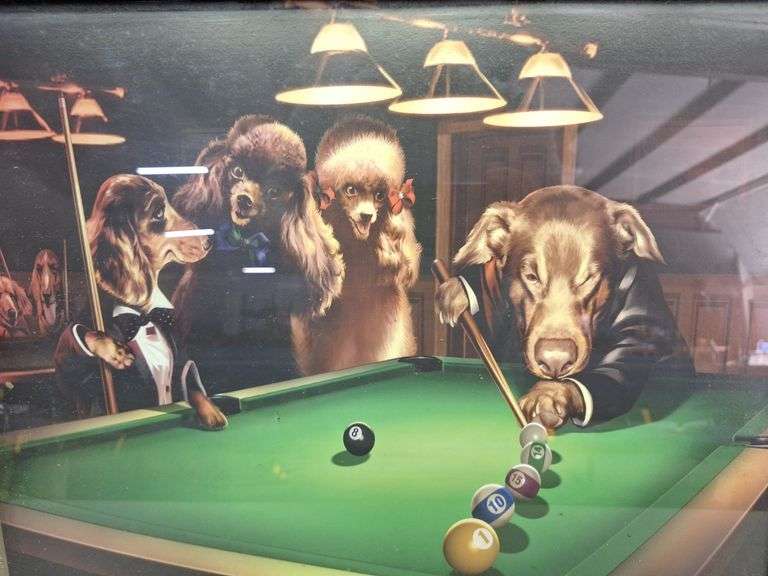 Pool Shooting Dogs & Frame Picture