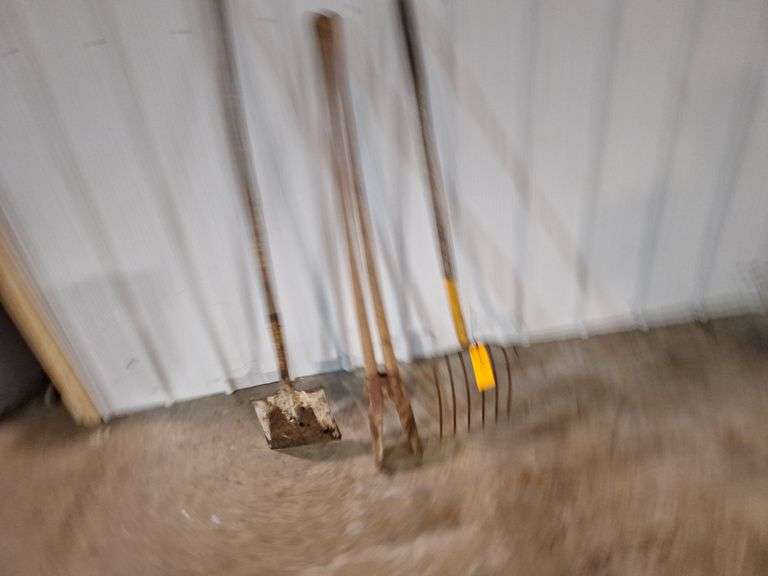 Yard Tool Lot Pitch Fork-- Post Diggers-- Shovel