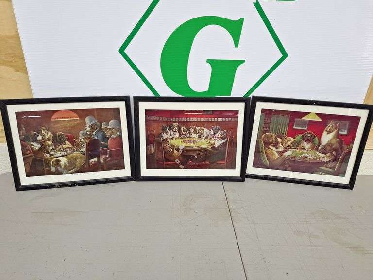 (3) Poker Playing Dog Pictures & Frames