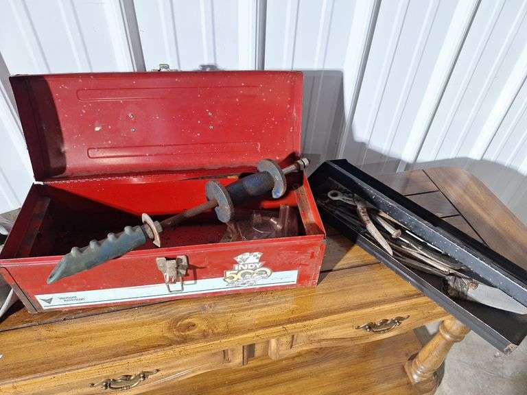 Red Metal Toolbox & Tools