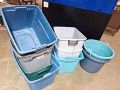 (8) Totes & (2) Round Tubes all one money (no lids)