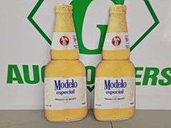 (2) Metal Modelo Especial Bottle Shape Signs