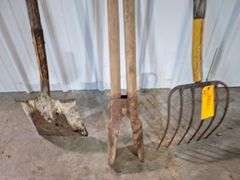 Yard Tool Lot Pitch Fork-- Post Diggers-- Shovel