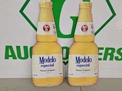 (2) Metal Modelo Especial Bottle Shape Signs