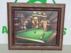 Pool Shooting Dogs & Frame Picture