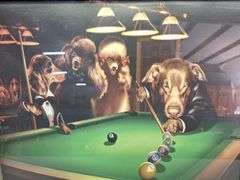 Pool Shooting Dogs & Frame Picture