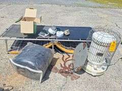 Coleman Lantern -- Coleman Sleeping Bag -- Cot -- White  Kerosene Heater all one money