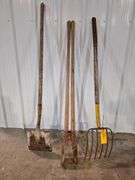 Yard Tool Lot Pitch Fork-- Post Diggers-- Shovel