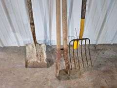 Yard Tool Lot Pitch Fork-- Post Diggers-- Shovel