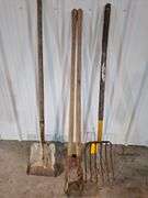 Yard Tool Lot Pitch Fork-- Post Diggers-- Shovel