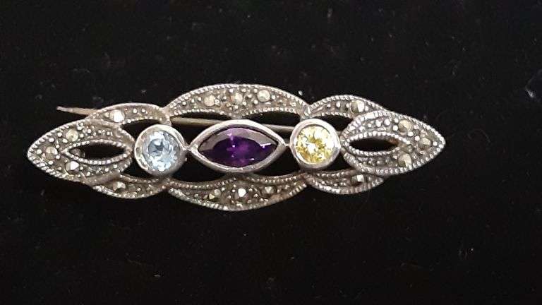Brooch w/Multi Colored Stones Marked .925