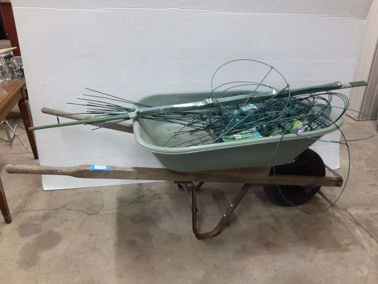 Wheelbarrow, Garden Barrier, and Plant Stakes