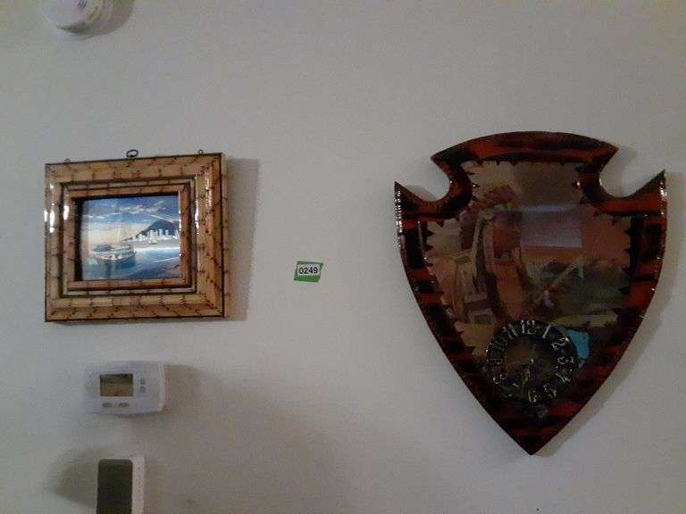Native American Arrowhead Clock & Asian Junk Print w/ Bamboo Frame ...