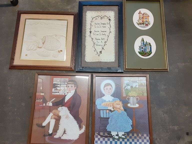 (5) Framed Prints & Needlepoint Delaware Auction Center