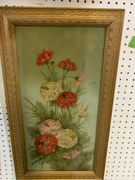 (2) Framed Vintage Floral Paintings on Glass