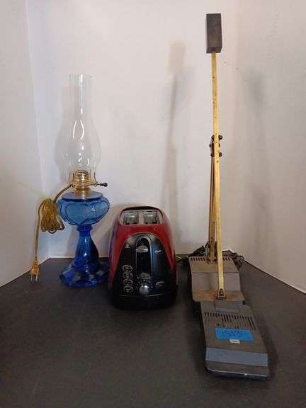 Desk Lamp, Oster Toaster & Blue Glass Faux Oil Lamp