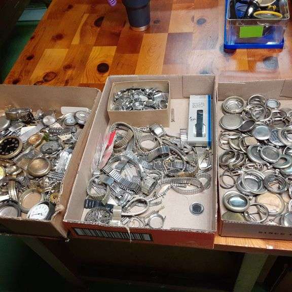 Large Assortment of Pocket Watch Cases, Watch Bands & Assorted Parts