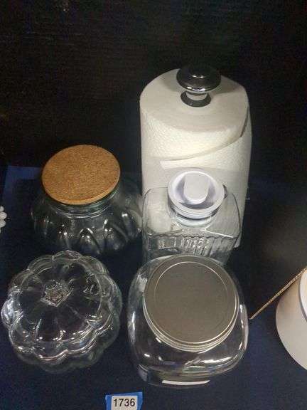 Paper Towel Holder, Pitcher, and Lidded Jars