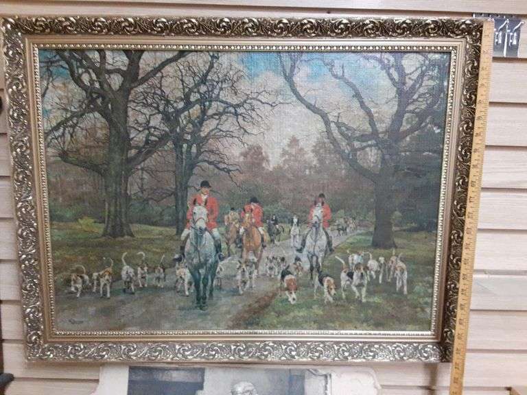Framed Foxhunting Print, (2) Lenticular Prints & Antique Clock Print (As-Is)