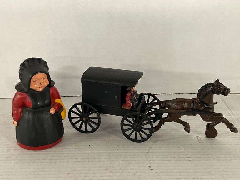 Cast Iron Horse and Cart, and Figure