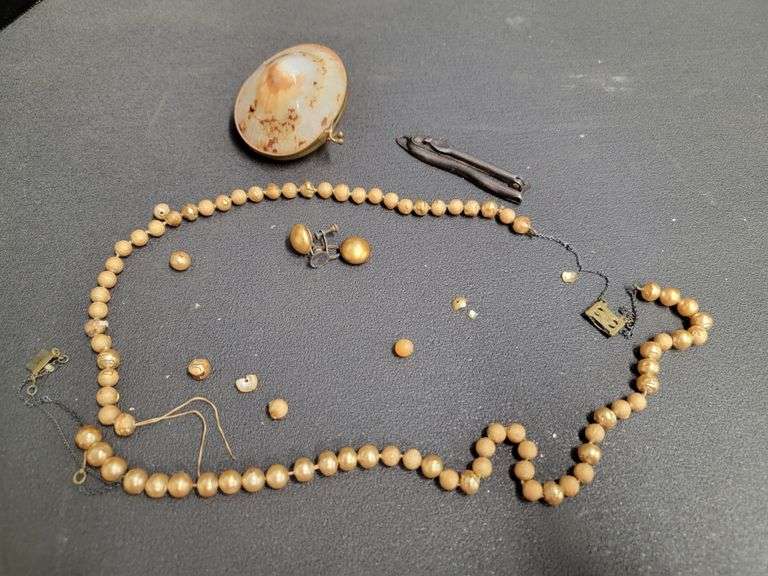 Lot Assortment: Pearl Like Necklace, Shell Coin Purse, Vintage Nail Clippers