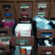 36 Drawer Card Catalog Cabinet w/ Assorted Contents