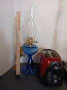 Desk Lamp, Oster Toaster & Blue Glass Faux Oil Lamp