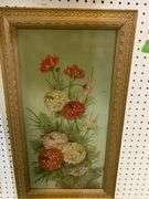 (2) Framed Vintage Floral Paintings on Glass