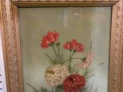 (2) Framed Vintage Floral Paintings on Glass