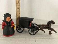 Cast Iron Horse and Cart, and Figure