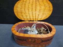 Wooden Trinket Box w/Assortment of Jewelry Pieces