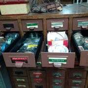 36 Drawer Card Catalog Cabinet w/ Assorted Contents