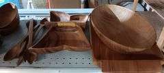 Collection of Wood Carved Bowls and Serving Pieces & Wood Fruit