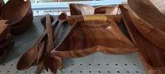 Collection of Wood Carved Bowls and Serving Pieces & Wood Fruit