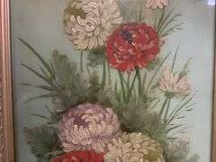 (2) Framed Vintage Floral Paintings on Glass