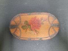 Wooden Trinket Box w/Assortment of Jewelry Pieces