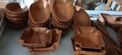 Collection of Wood Carved Bowls and Serving Pieces & Wood Fruit