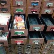36 Drawer Card Catalog Cabinet w/ Assorted Contents
