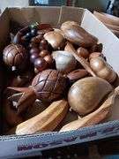 Collection of Wood Carved Bowls and Serving Pieces & Wood Fruit