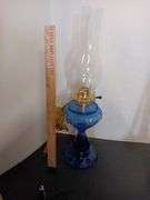 Desk Lamp, Oster Toaster & Blue Glass Faux Oil Lamp