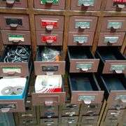 36 Drawer Card Catalog Cabinet w/ Assorted Contents