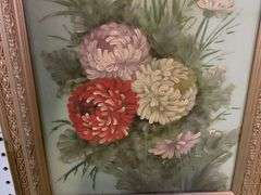 (2) Framed Vintage Floral Paintings on Glass