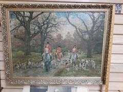 Framed Foxhunting Print, (2) Lenticular Prints & Antique Clock Print (As-Is)