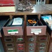 36 Drawer Card Catalog Cabinet w/ Assorted Contents