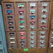 36 Drawer Card Catalog Cabinet w/ Assorted Contents