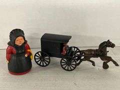 Cast Iron Horse and Cart, and Figure